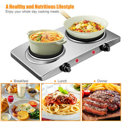 1800W Double Hot Plate Electric Countertop Burner Stainless Steel 5 Power Levels - Fresh Stock Dated December 2025