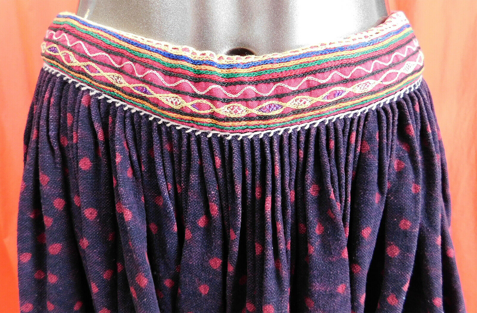 Antique Ahir Banjara India Ghagra Kutch Mirror Embroidery Indigo Boho Skirt Vtg - Fresh Stock Dated March 2026