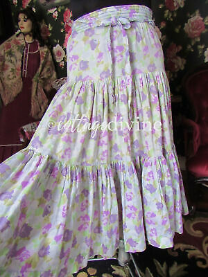 Lavender & Spring Green Roses Vtg Laura Ashley Tiered Prairie Skirt, Cotton - Fresh Stock Dated February 2026