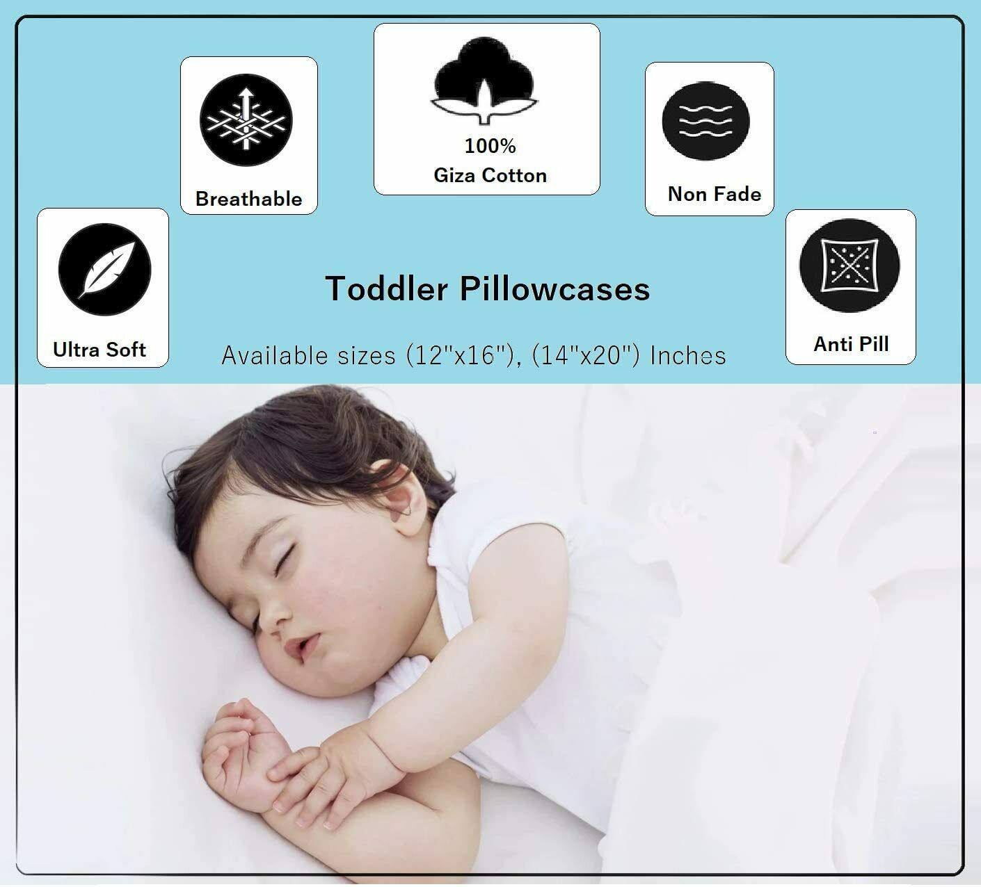 Giza Egyptian Cotton 14 X 20 In Set of 2 PC Light Grey Solid Toddler Pillowcases - Fresh Stock Dated December 2025