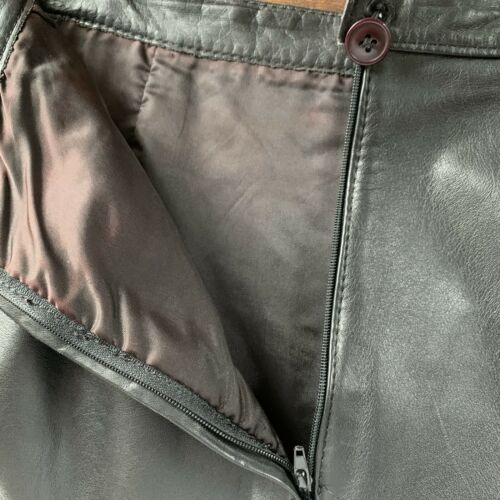 Vintage Nordstrom Leather Skirt Size 7 Pencil Black Brass Plum Lined Knee Length - Fresh Stock Dated February 2026