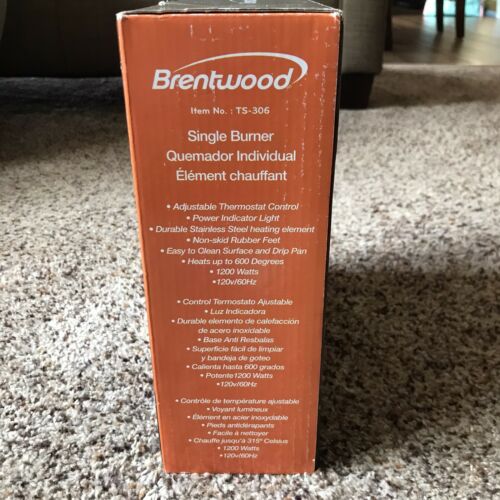 Brentwood Hot Plate Single Burner Electric TS306 1200 Watts Black NIB - Fresh Stock Dated February 2026