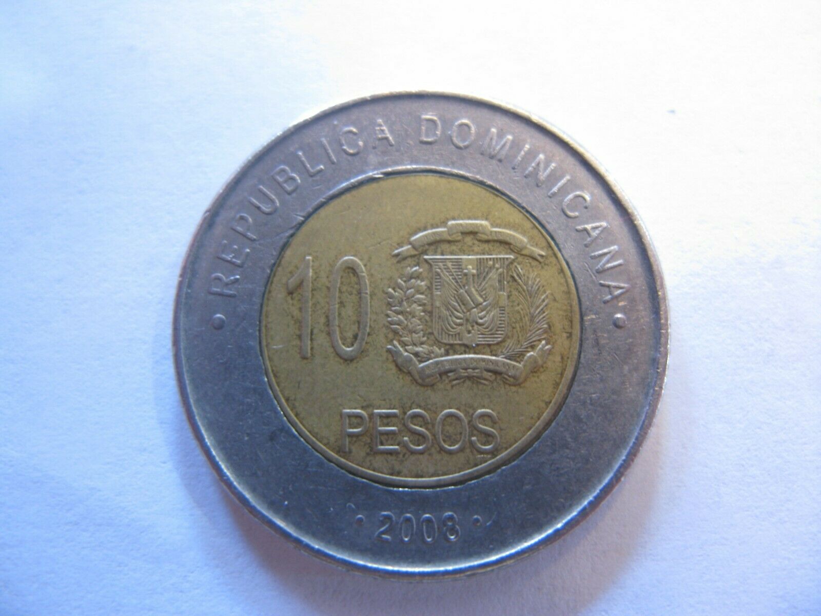 Circulated 10 Peso Coin From Dominican Republic Dated 2008 - Fresh Stock Dated December 2025