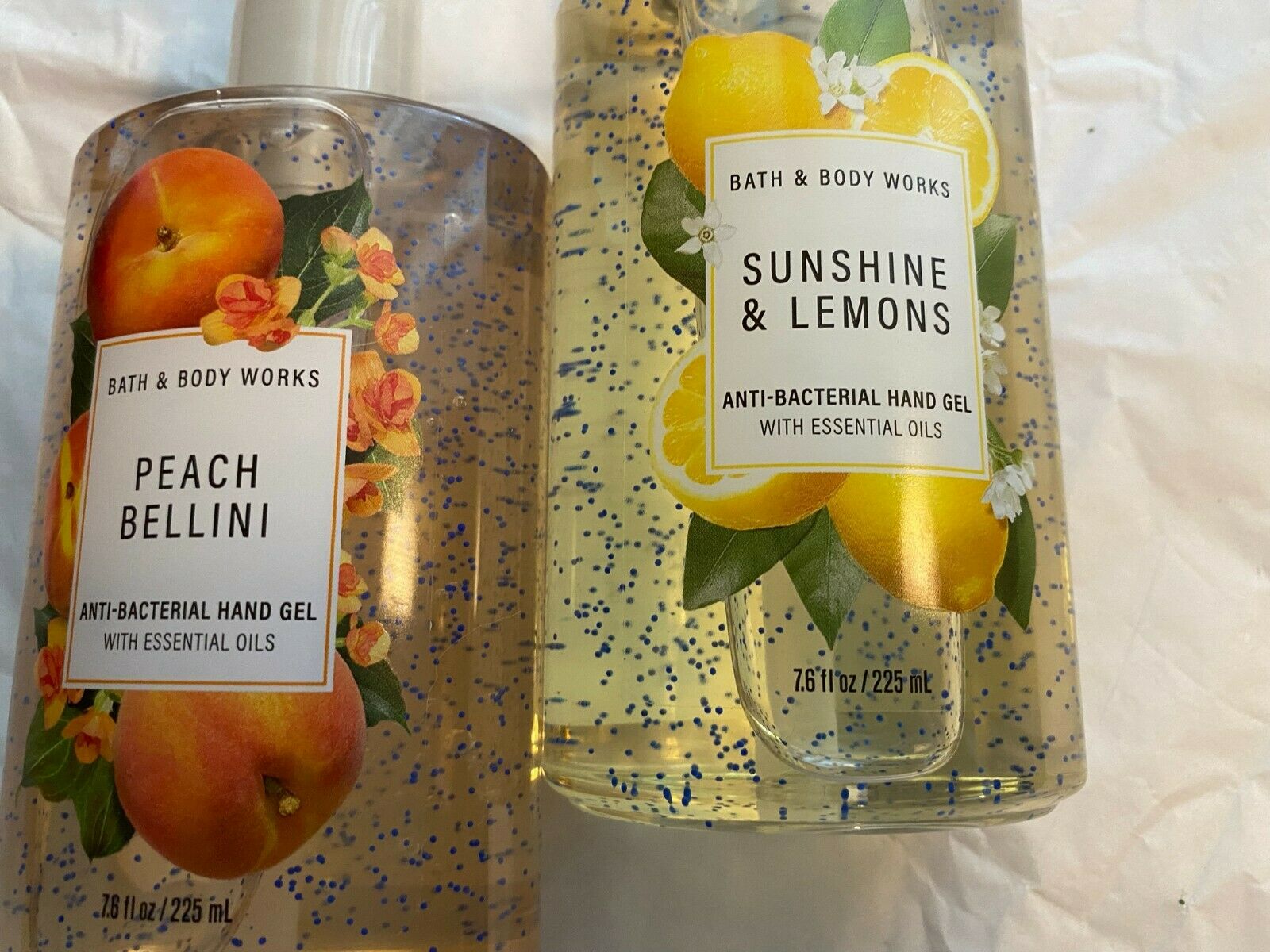 2 7.6 oz Bath & Body Works Anti-Bacterial Hand Gel SUNSHINE LEMONS PEACH BELLINI - Fresh Stock Dated February 2026