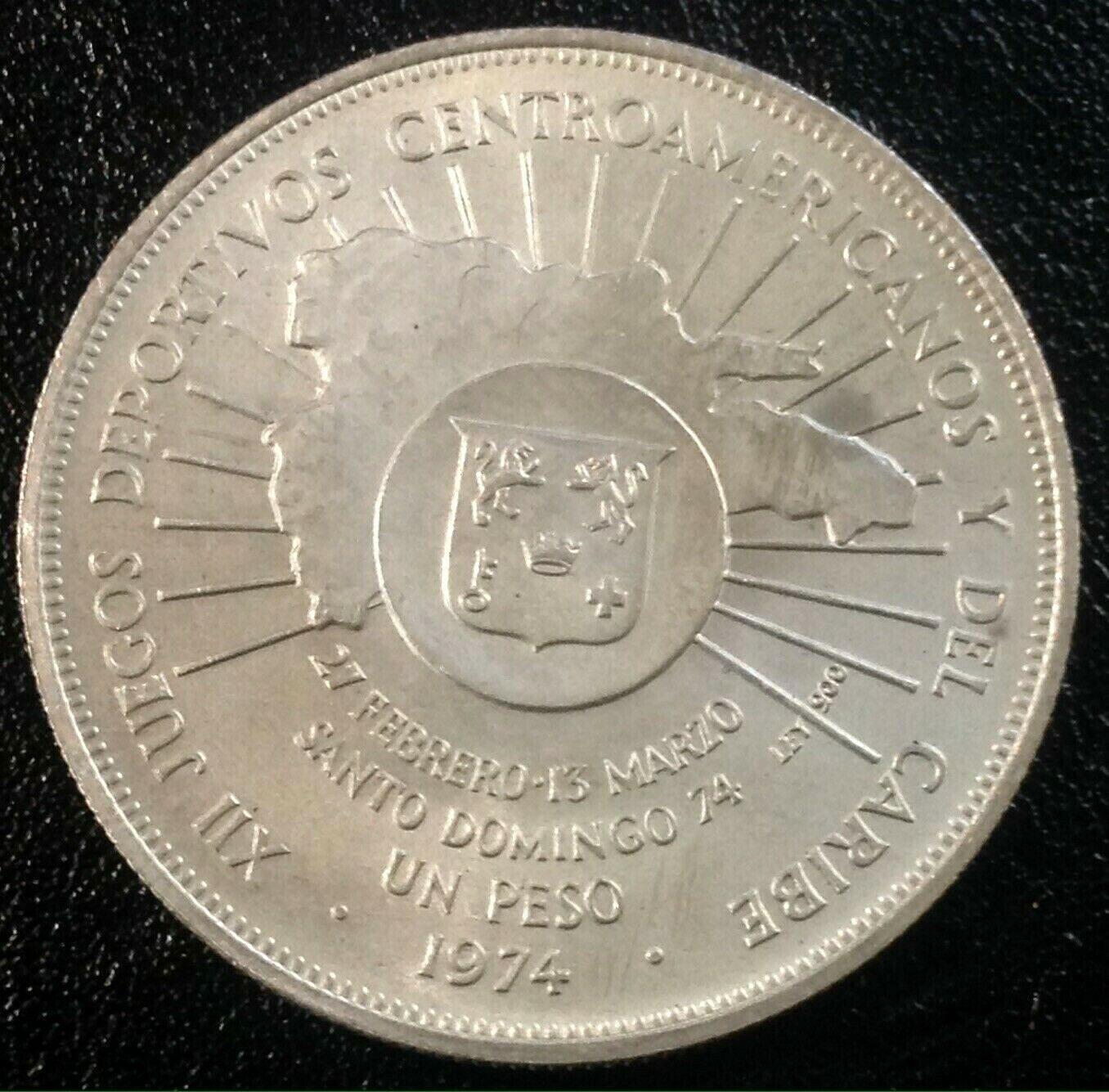 DOMINICAN REPUBLIC 1 Peso 1974 Silver Central American and Caribbean Games - Fresh Stock Dated December 2025