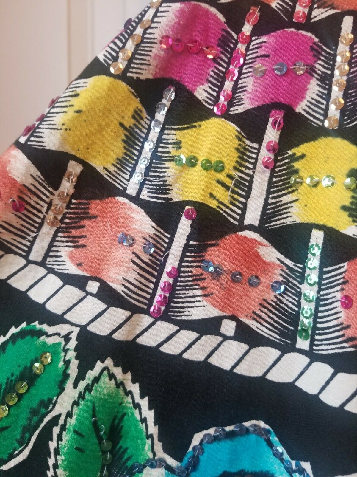 Vintage Mexican Full Circle Skirt Hand Painted Floral With Sequins Rockabilly - Fresh Stock Dated December 2025