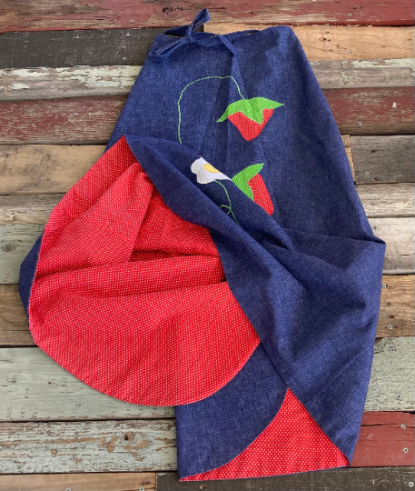 Vintage 1970's Reversible Strawberry Applique Maxi Wrap Skirt with High Waist - Fresh Stock Dated February 2026