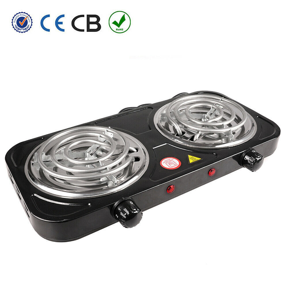 Electric Camping Double Burner Hot Plate Portable Heating Cooking Stove Dorm - Fresh Stock Dated February 2026