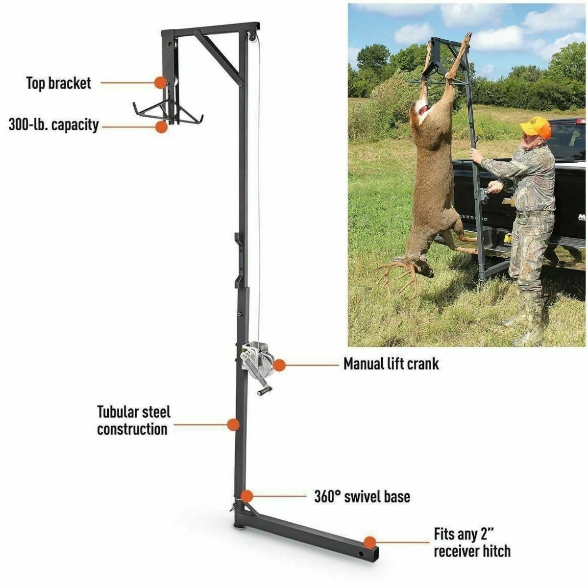WINCH BIG GAME TRUCK HITCH Deer Hoist Skinning Hanger Gambrel Hunting System ATV - Fresh Stock Dated February 2026