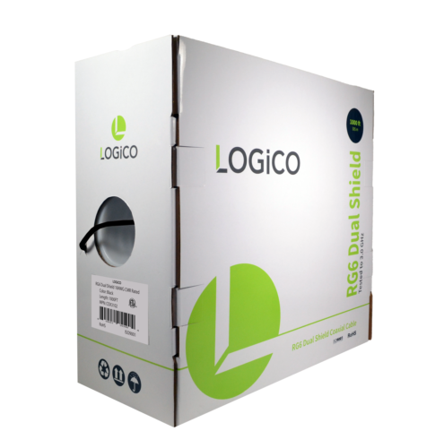 RG6 Coaxial Cable Dual Shield 1000FT Black + 50F-Type Compression Connectors Kit - Fresh Stock Dated December 2025