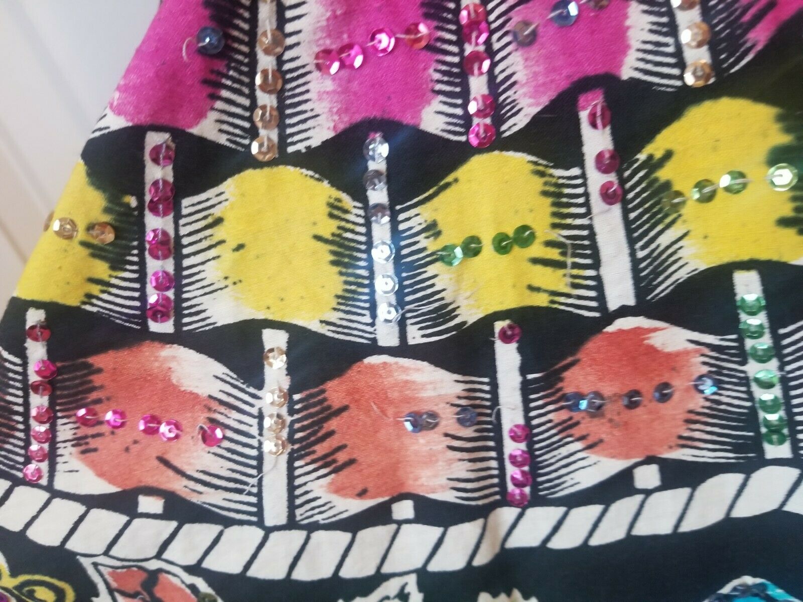 Vintage Mexican Full Circle Skirt Hand Painted Floral With Sequins Rockabilly - Fresh Stock Dated December 2025