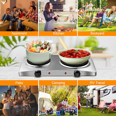 1800W Double Hot Plate Electric Countertop Burner Stainless Steel 5 Power Levels - Fresh Stock Dated December 2025