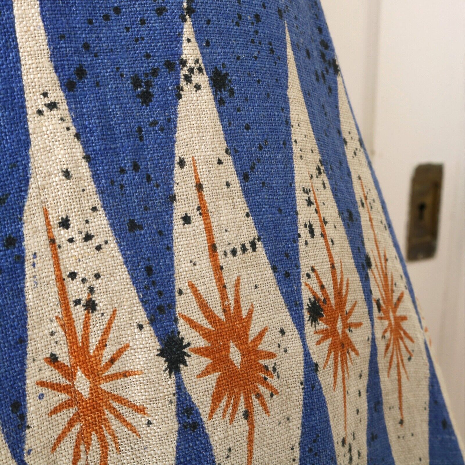 Vintage 1950s MCM Atomic Starburst Print Full Circle Skirt Blue Gold Linen Blend - Fresh Stock Dated March 2026