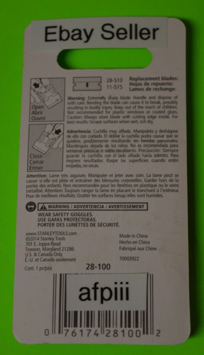 STANLEY MINI RAZOR BLADE SCRAPER 28-100 Glass Window Painters Automotive 4 PK - Fresh Stock Dated February 2026
