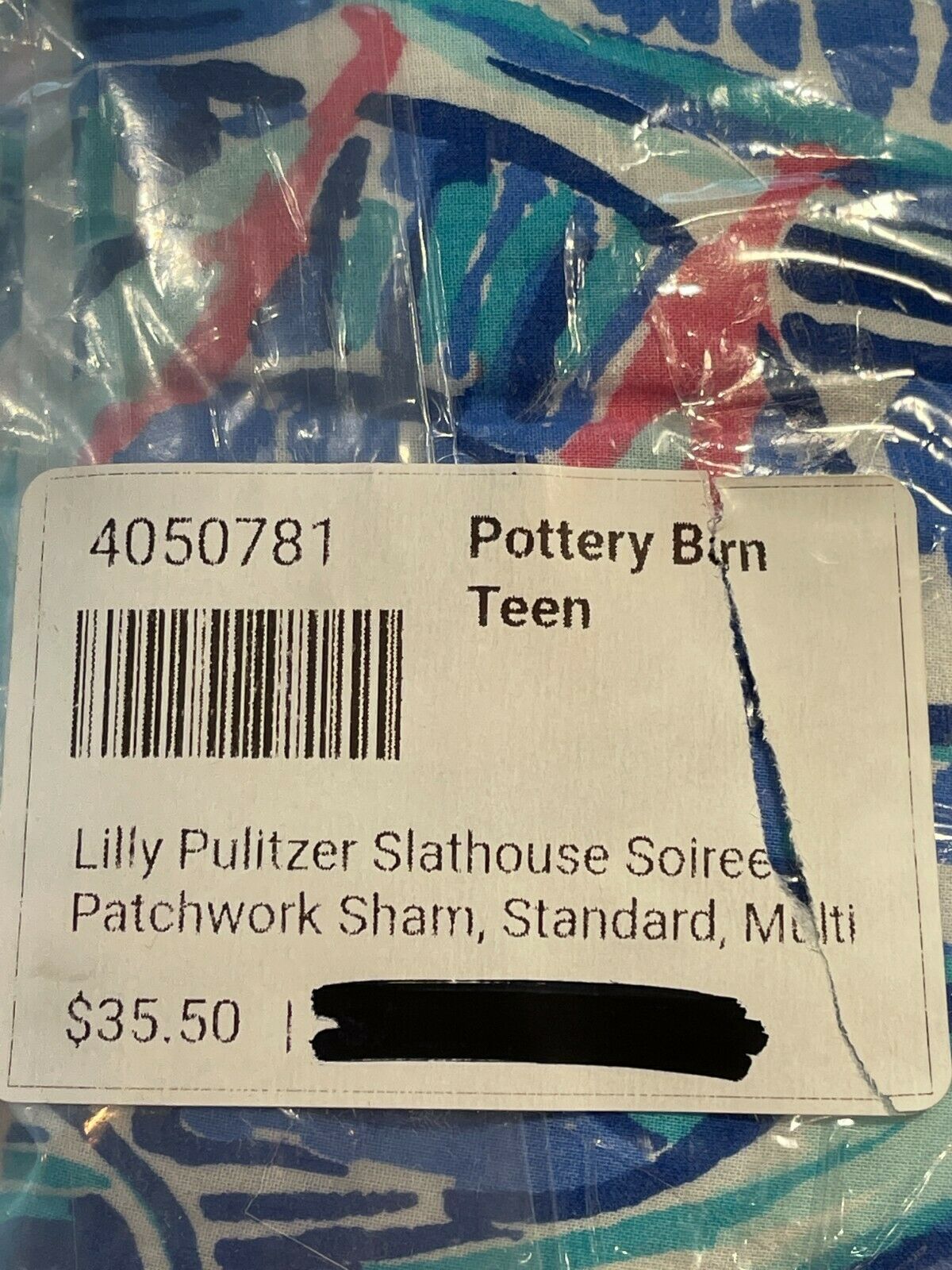 PBteen Lilly Pulitzer Slathouse Soiree Patchwork Sham, Multicolor, Standard Size - Fresh Stock Dated December 2025