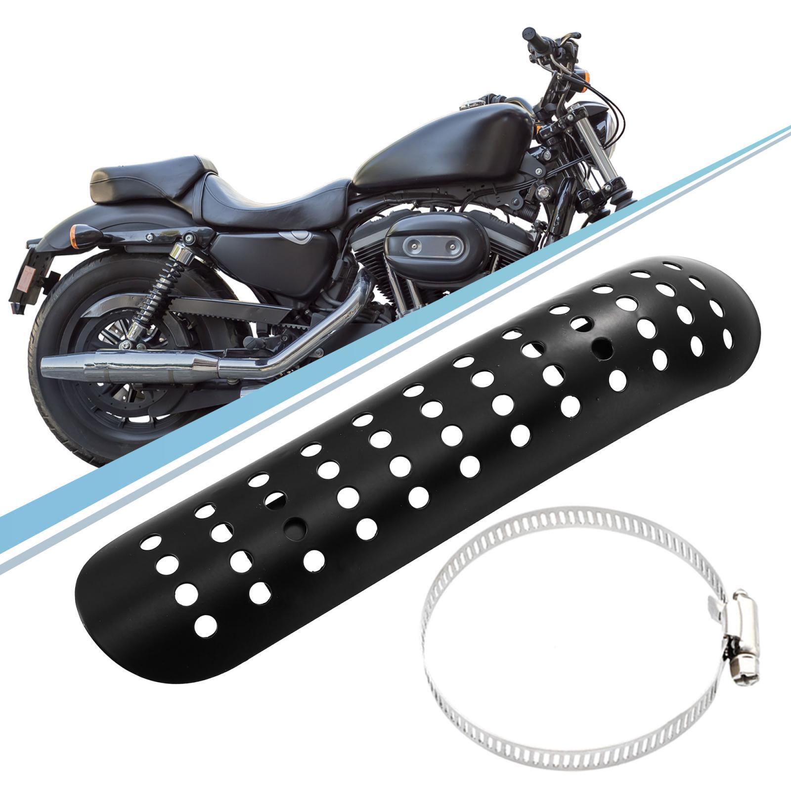 Stainless Steel Motorcycle Exhaust Hole Heat Shield with 90-110mm Clamp Black - Fresh Stock Dated February 2026