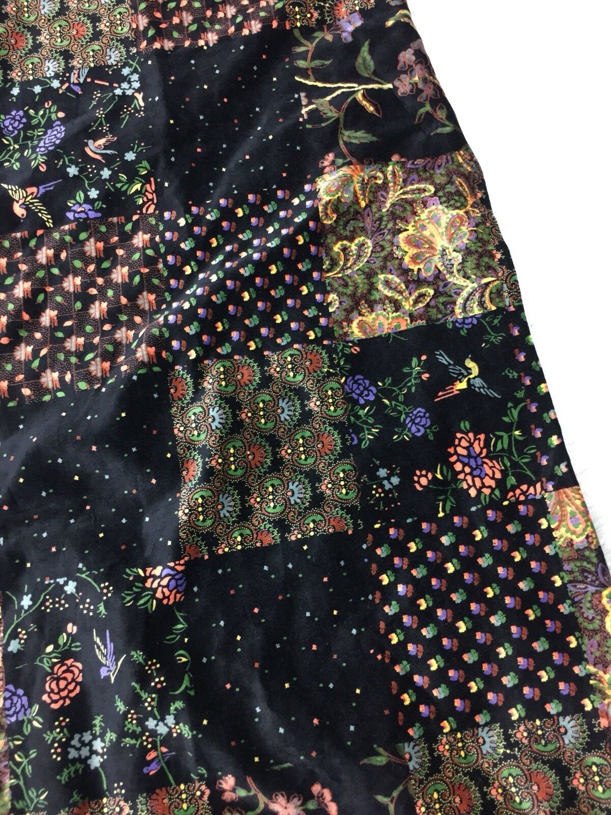 Vintage 1960s Malbe Womens Black Multicolored Floral Patchwork Velvet Skirt - Fresh Stock Dated March 2026