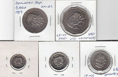 DOMINICAN REPUBLIC - 5 DIF UNC COINS SET 0.05 - 1 PESO 1983 YEAR HUMAN RIGHTS - Fresh Stock Dated December 2025