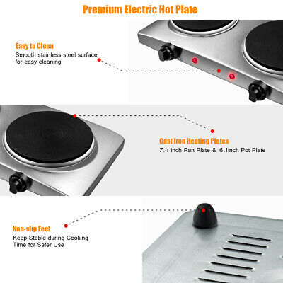 1800W Double Hot Plate Electric Countertop Burner Stainless Steel 5 Power Levels - Fresh Stock Dated December 2025