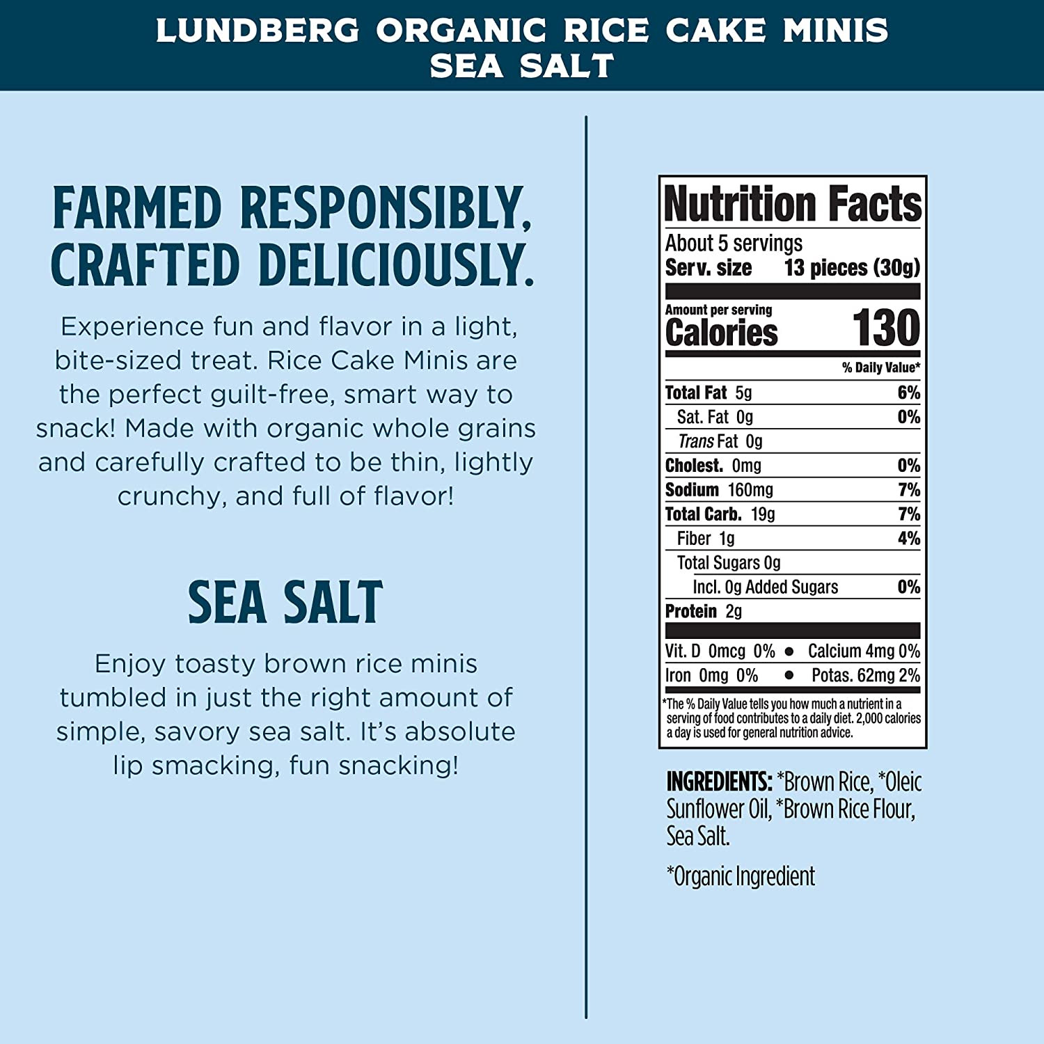 Organic Rice Cake Minis Sea Salt, 5 Oz (Pack of 6) Gluten-Free Vegan Healthy Sna - Fresh Stock Dated February 2026