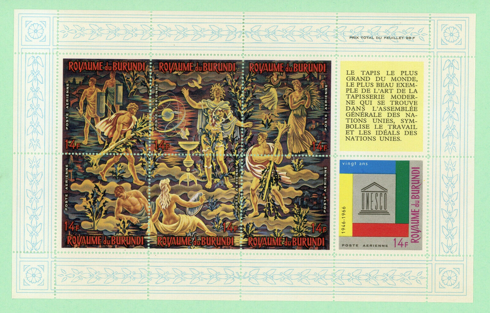 Burundi 3 SS, SC 157, 158, C26, 20th Anniv of UNESCO , 1966, MNH - Fresh Stock Dated December 2025
