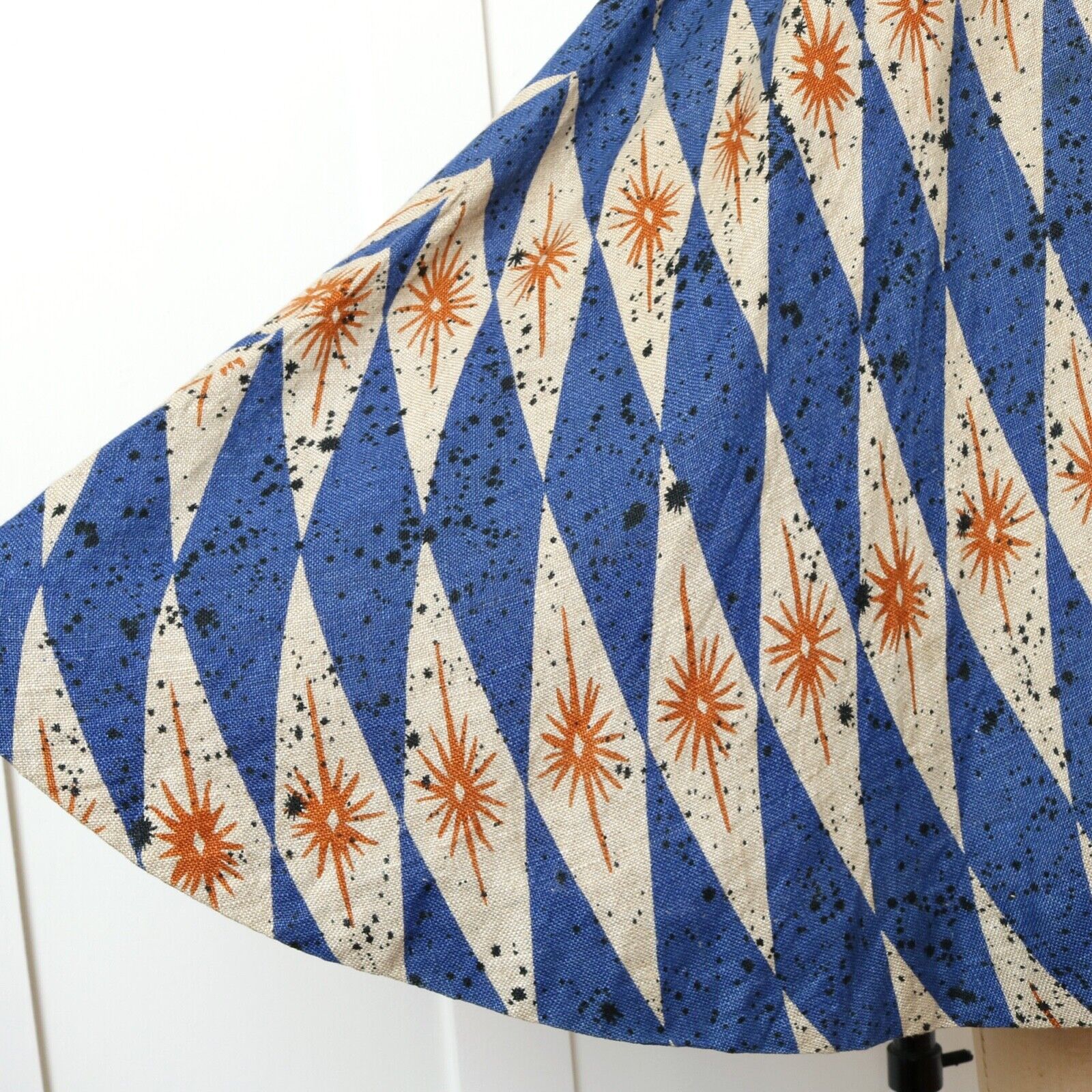 Vintage 1950s MCM Atomic Starburst Print Full Circle Skirt Blue Gold Linen Blend - Fresh Stock Dated March 2026