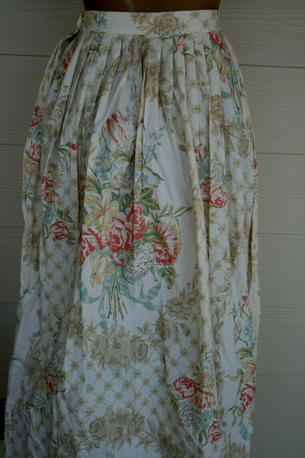 Vintage RALPH LAUREN Blue Label Midi Pleated Victorian Print Cotton Skirt S - Fresh Stock Dated February 2026