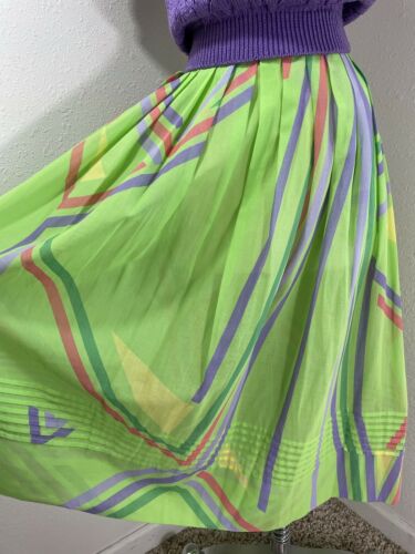 Vintage 1980s SKIRT Neon Green/Purple Bright Sheer ￼Aline 1970s Small - Fresh Stock Dated February 2026