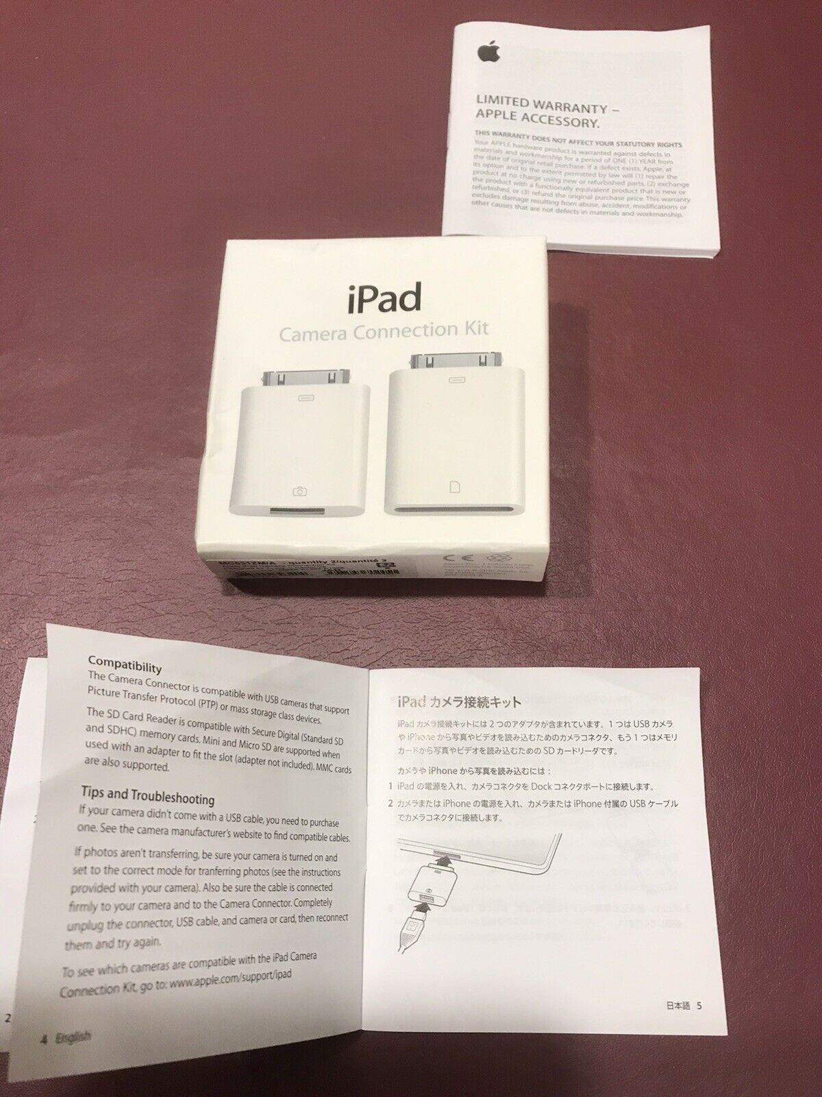 Genuine￼ Apple Camera Connection Kit, MC531ZM/A-Model A1358, A1362  Great Cond. - Fresh Stock Dated February 2026