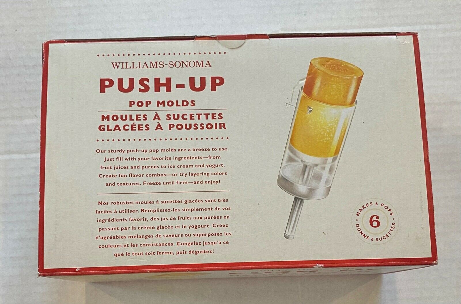 WILLIAMS-SONOMA Push-Up Pop Popsicle Molds New Veg Look - Fresh Stock Dated February 2026
