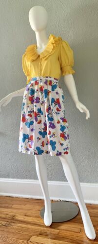 Vintage Colorful OP ART Floral High Waist Retro Midi Skirt M - Fresh Stock Dated February 2026