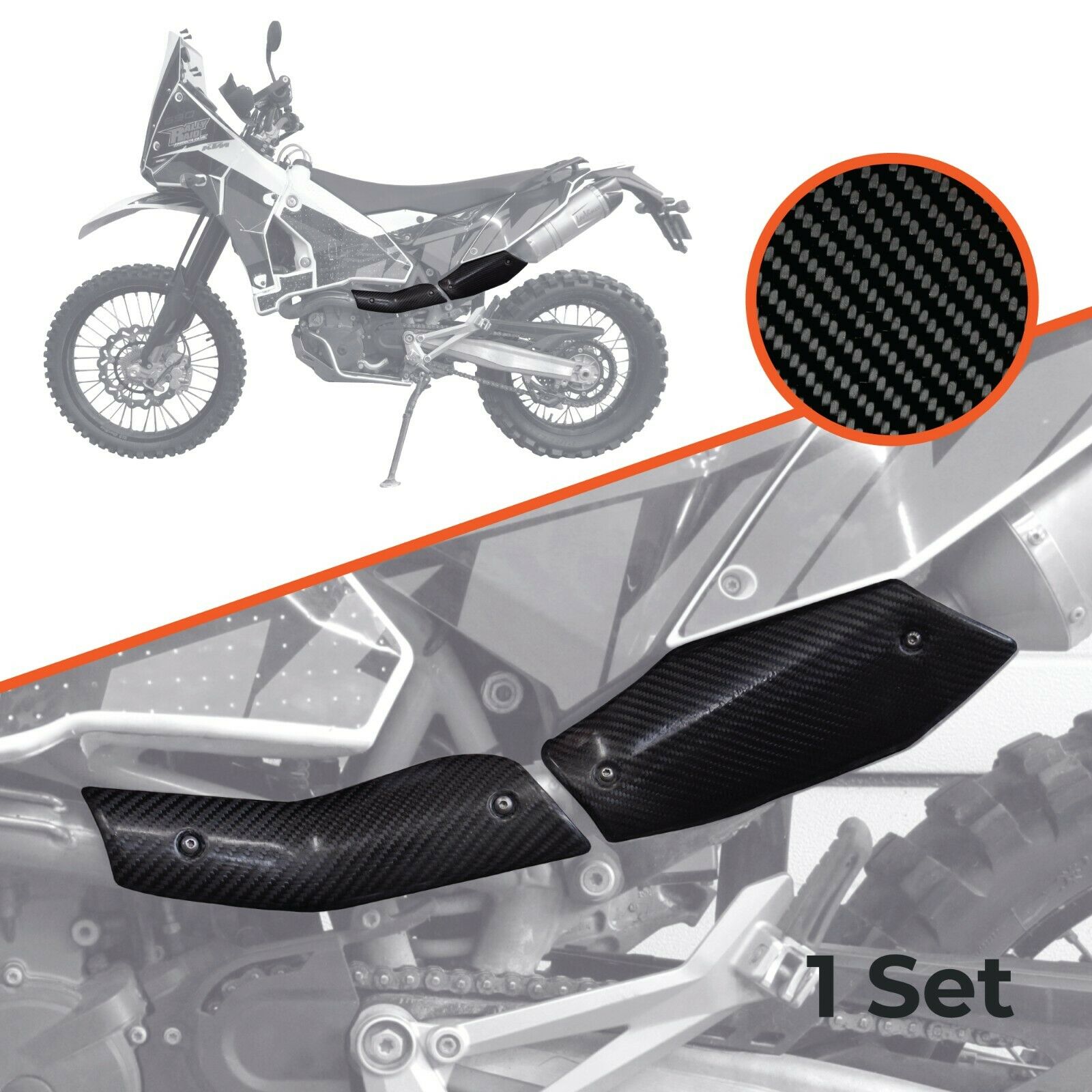 Exhaust Heat Shield Cover Protector, KTM 690 SMC/Enduro/Duke 08-18 Carbon Fiber - Fresh Stock Dated February 2026