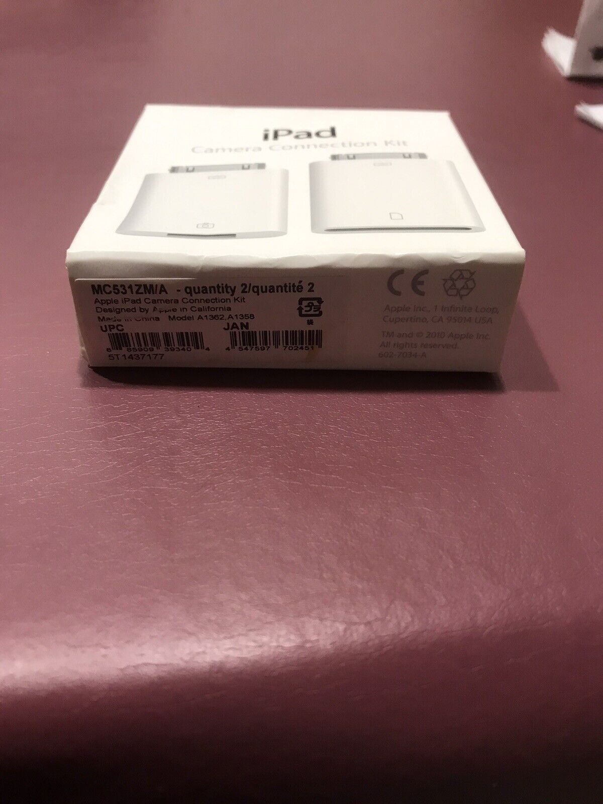 Genuine￼ Apple Camera Connection Kit, MC531ZM/A-Model A1358, A1362  Great Cond. - Fresh Stock Dated February 2026