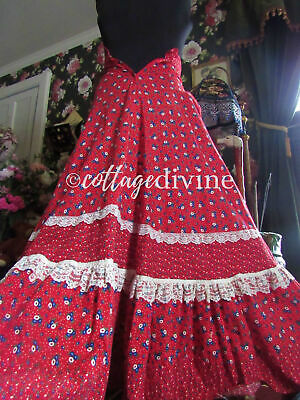 Magical Red Velvet Accent Calico Gunne Sax Gunnies Vtg 1970s Maxi Prairie Skirt - Fresh Stock Dated February 2026