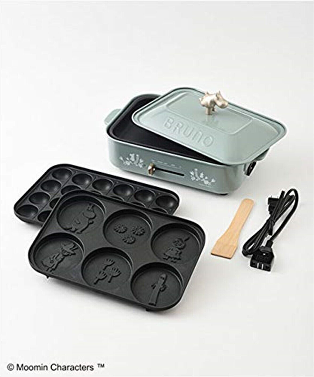 BRUNO Moomin Compact Hot Plate Electric Griddle with 3 Plates Blue Green NEW - Fresh Stock Dated February 2026