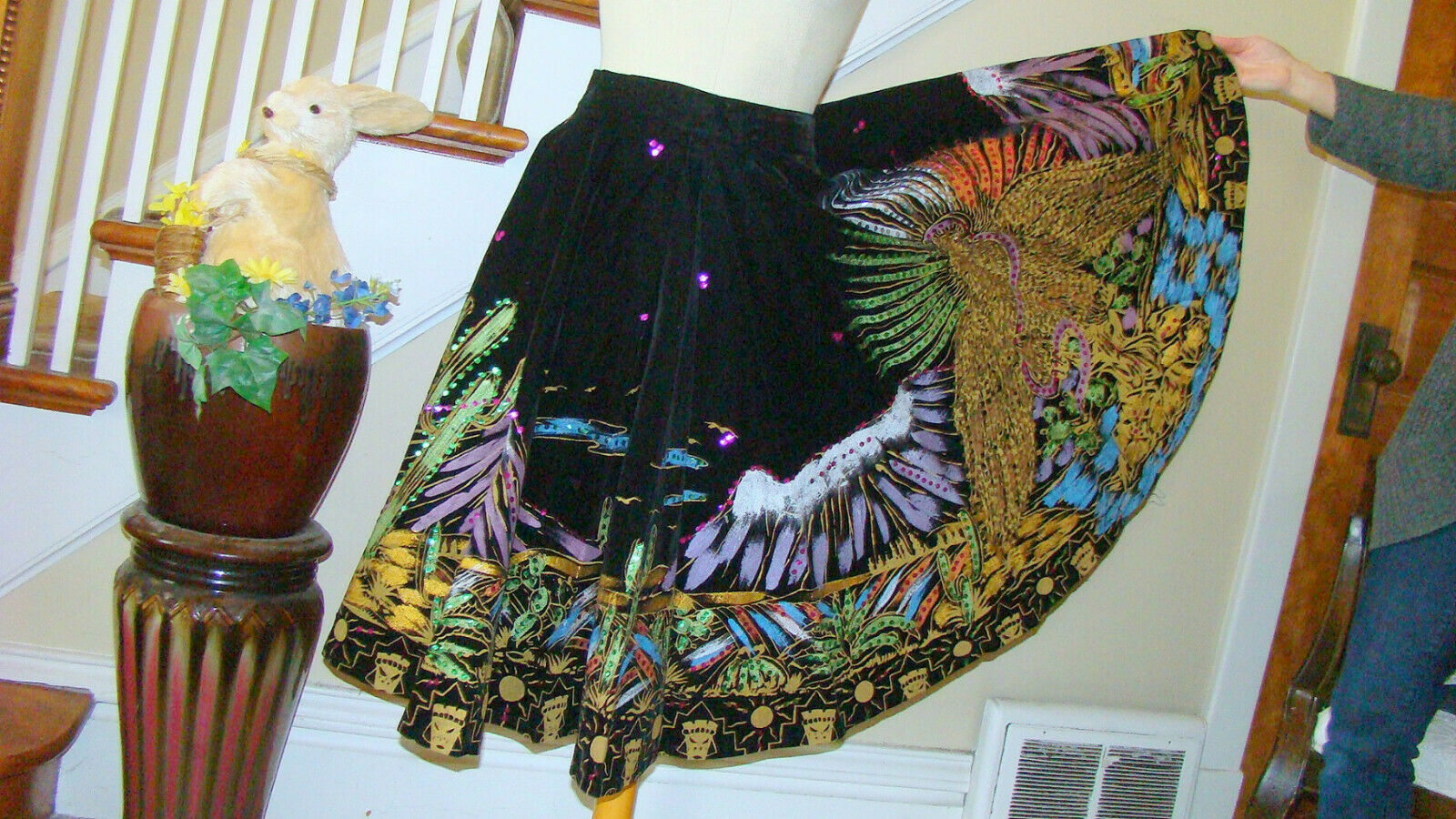 Vintage 50s Mexican Velvet Painted Circle Skirt Small - Fresh Stock Dated February 2026