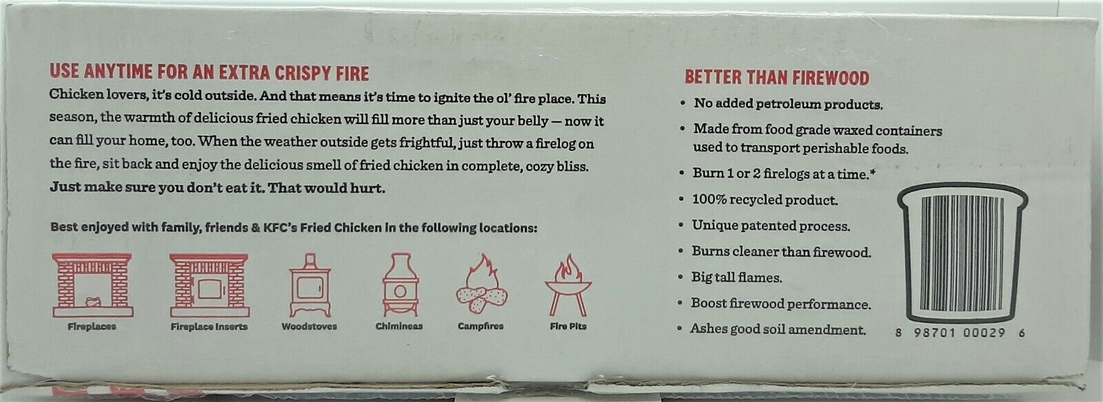 KFC Firelog with 11 Herbs and Spices - Fresh Stock Dated December 2025