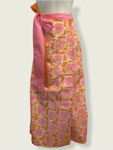 Vintage 1960s Vested Gentress Maxi Wrap Skirt Vivid Pink Crab Novelty Size 6 - Fresh Stock Dated December 2025