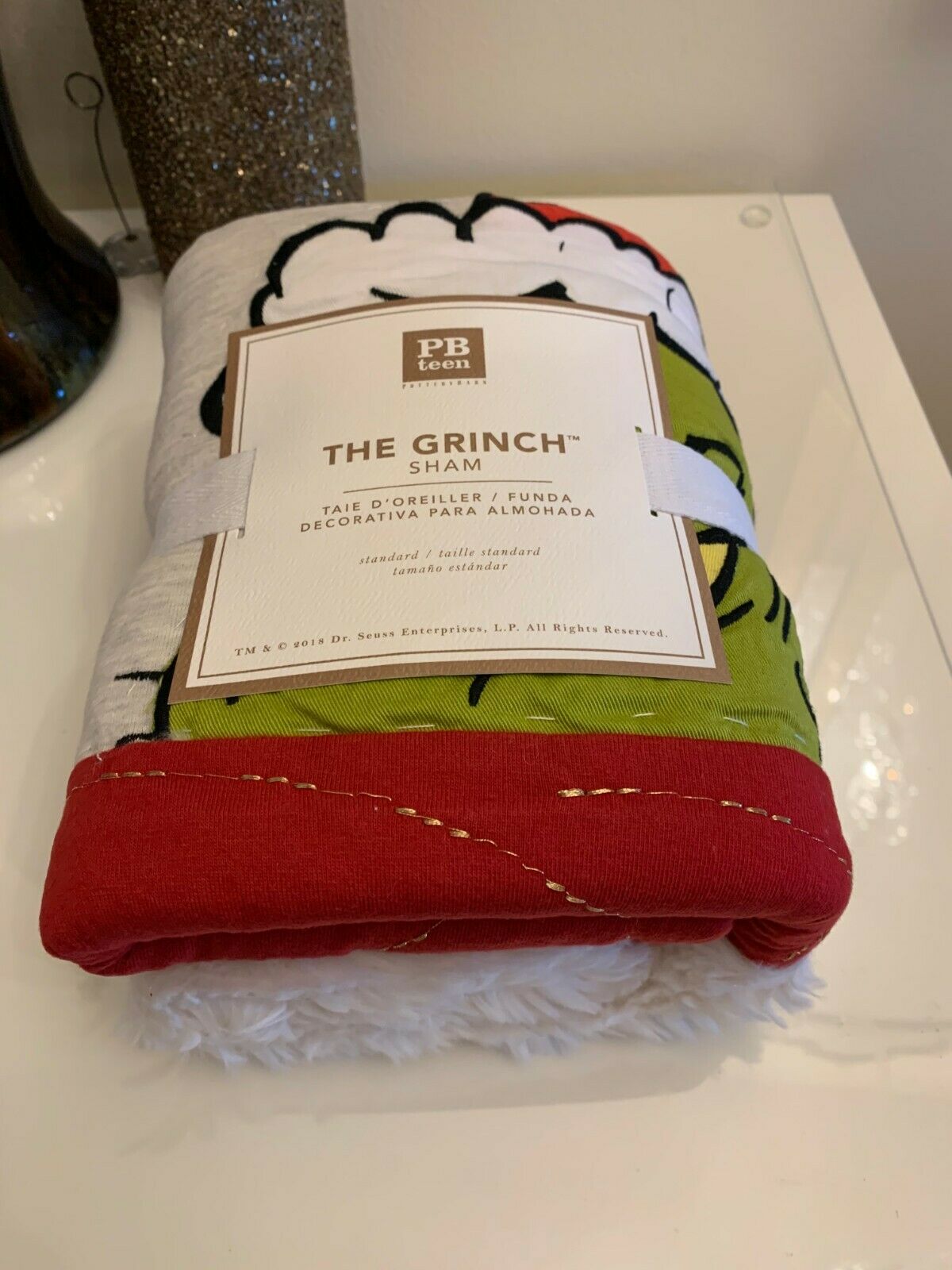 Pottery Barn Grinch Christmas pillow cover Sham gingham Dr Seuss Holiday Gift - Fresh Stock Dated December 2025
