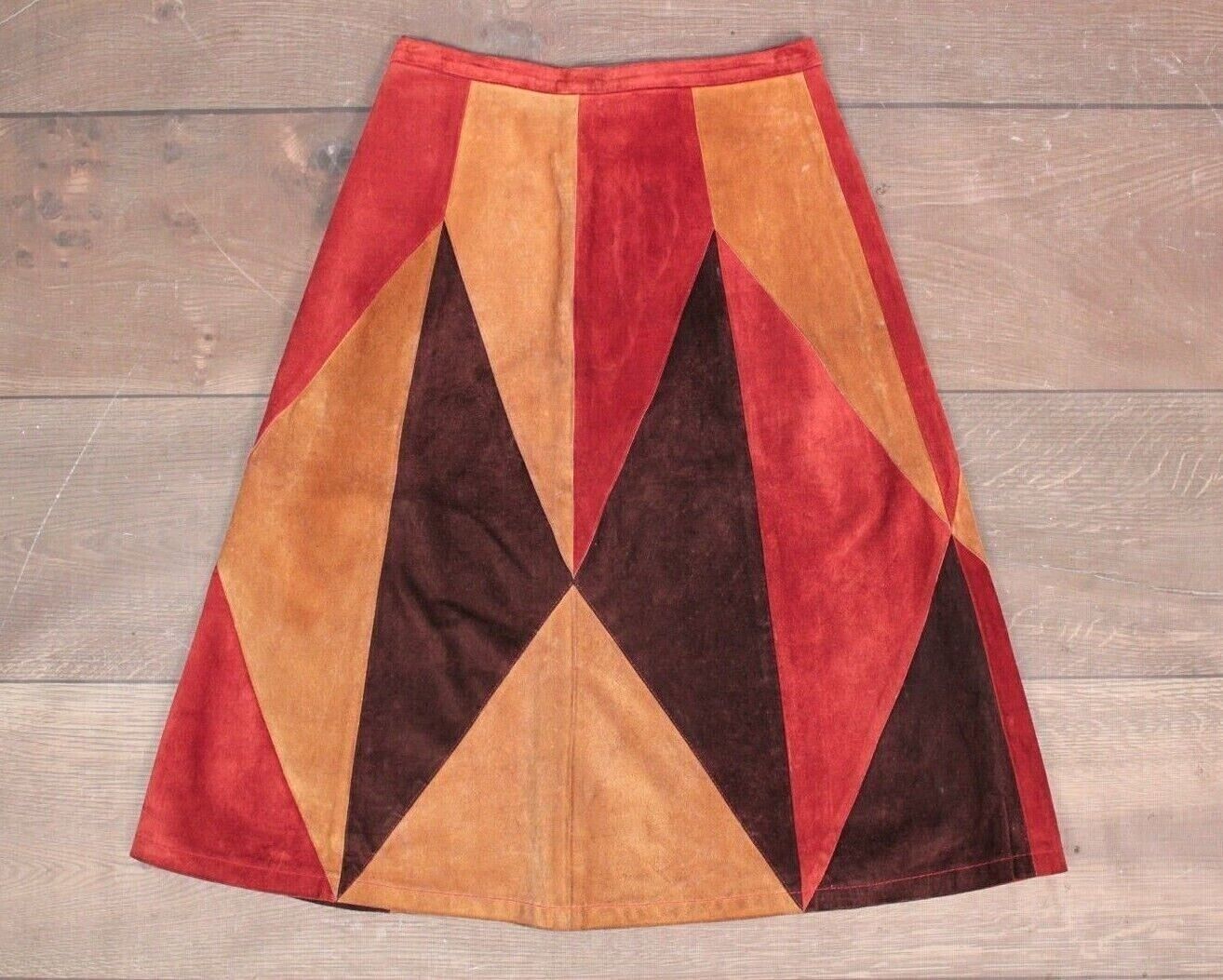 VTG Women's 60s Suede Patchwork Midi Length Skirt 1960s Hippy Gino Paoli SZ S/M - Fresh Stock Dated March 2026