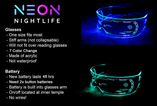 Halloween LED Visor Glasses Lumious Neon Nightlife Light Up Goggles Party 7Color - Fresh Stock Dated February 2026