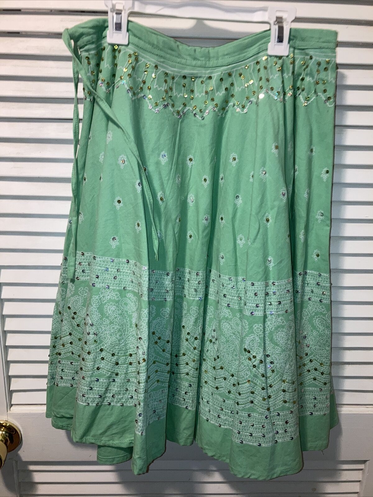 Ladies all cotton Sequined Circle skirt, Green White BOSTON PROPER Fabric EUC - Fresh Stock Dated March 2026