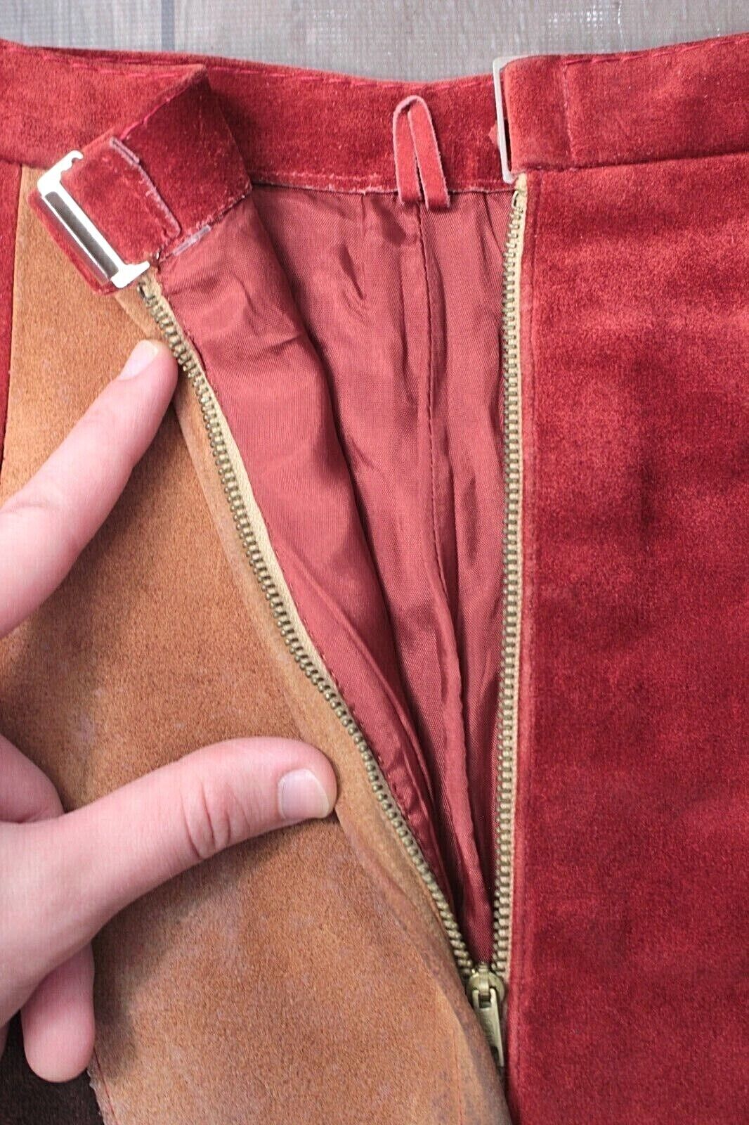 VTG Women's 60s Suede Patchwork Midi Length Skirt 1960s Hippy Gino Paoli SZ S/M - Fresh Stock Dated March 2026