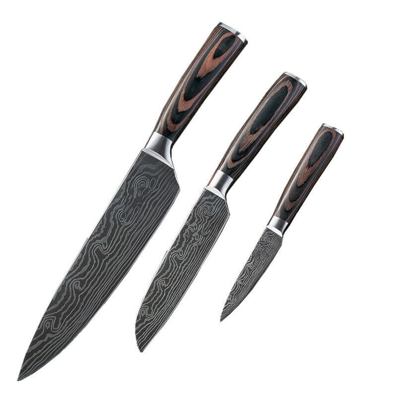 Kitchen Knife Set Japanese Stainless Steel Chef's Knives With Block Sharpener - Fresh Stock Dated December 2025