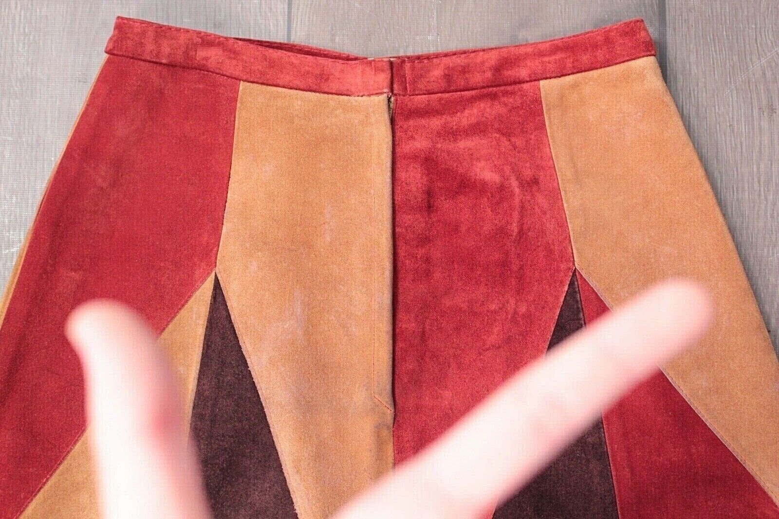 VTG Women's 60s Suede Patchwork Midi Length Skirt 1960s Hippy Gino Paoli SZ S/M - Fresh Stock Dated March 2026