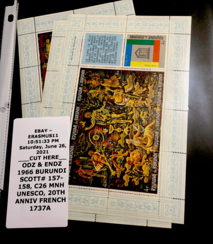 ODZ & ENDZ 1966 BURUNDI SCOTT# 157-158, C26 MNH UNESCO, 20TH ANNIV FRENCH 1737A - Fresh Stock Dated December 2025