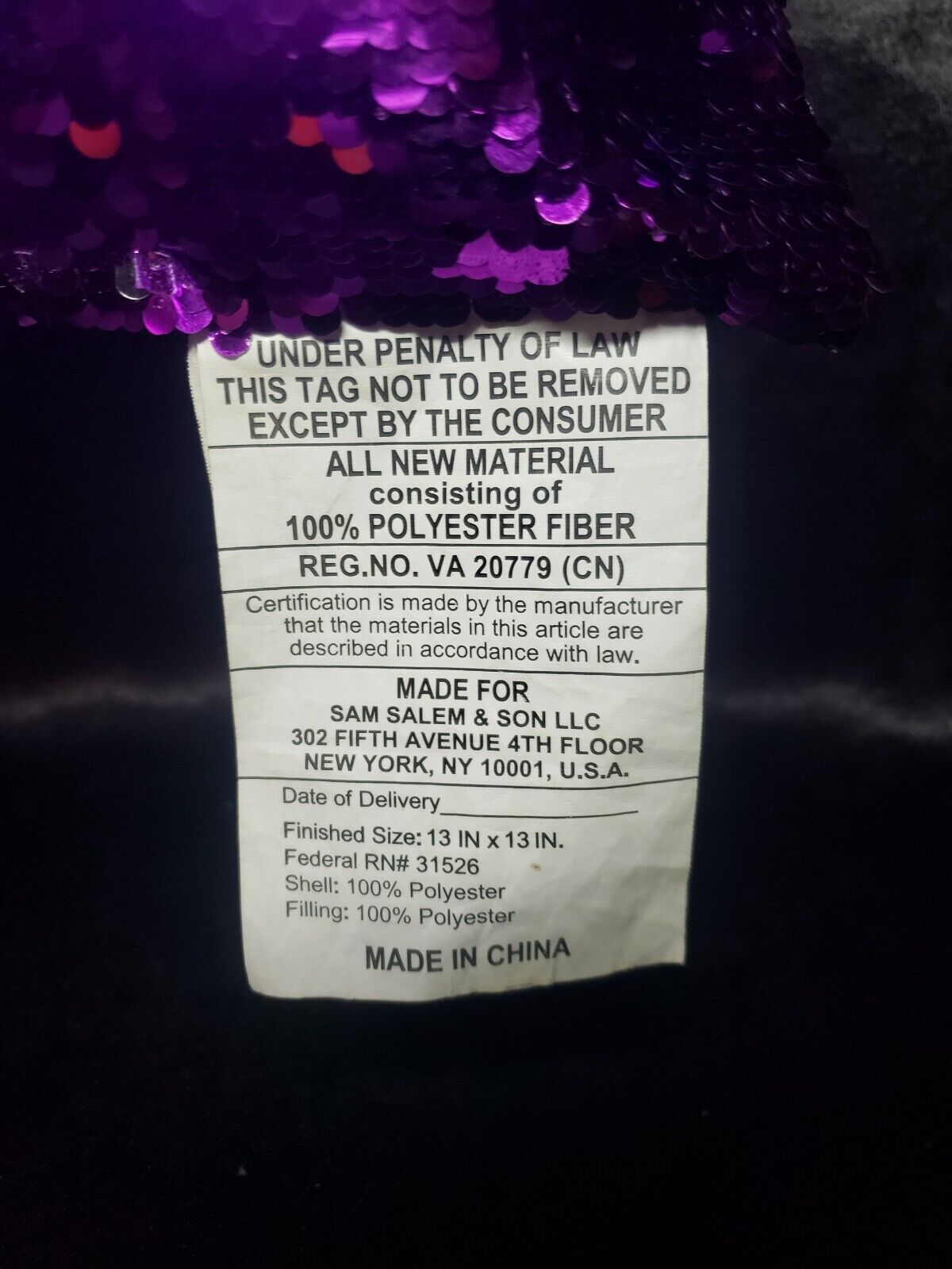 Sequined Color Change Royal Purple / Silver Sparkle Pillow 