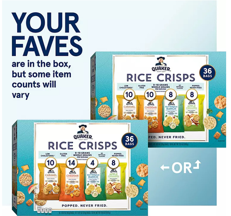 Quaker Rice Crisps Variety Pack (36 pk.) - Fresh Stock Dated December 2025