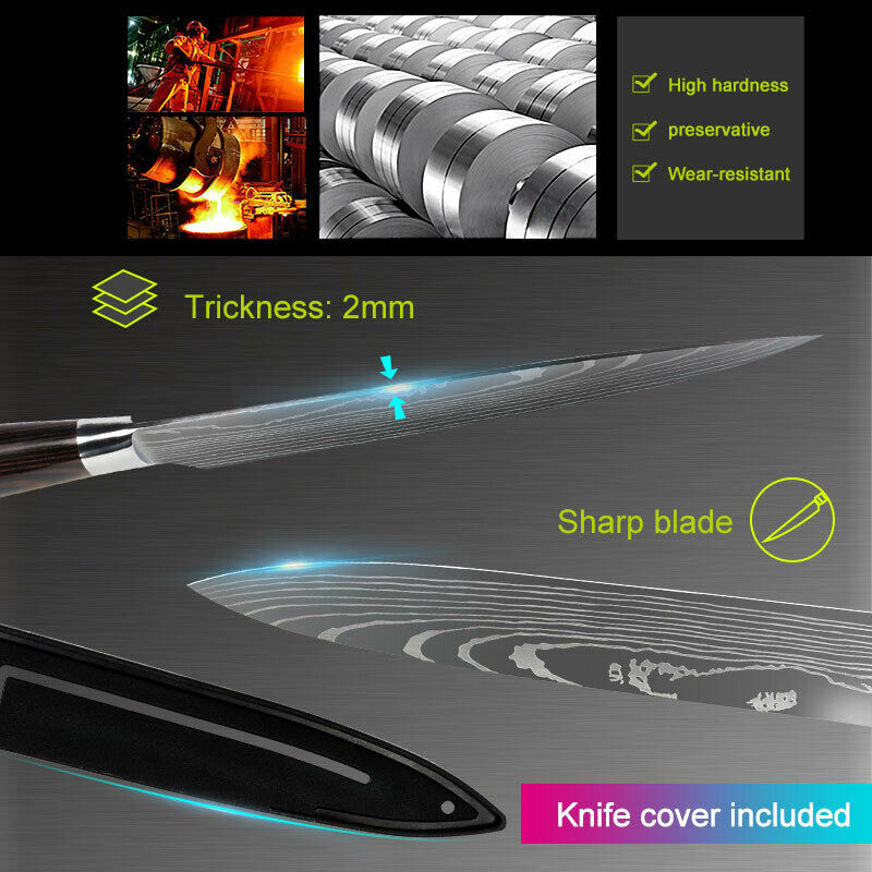 Kitchen Knife Set Japanese Stainless Steel Chef's Knives With Block Sharpener - Fresh Stock Dated December 2025