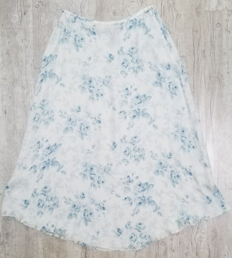 RALPH LAUREN Blue Floral Silk Skirt - Size 10P - Fresh Stock Dated March 2026